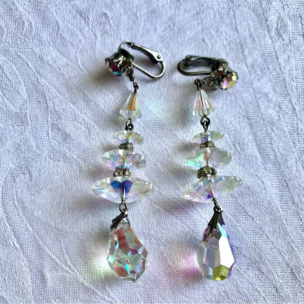 Vintage Crystal AB Tiered Drop Dangle Earrings